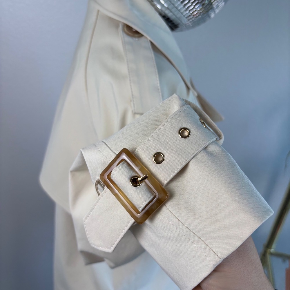ATTENTIF PARIS Cropped Double Breasted Trench Jacket Beige, Size M, Cotton Blend - Picture 10 of 16